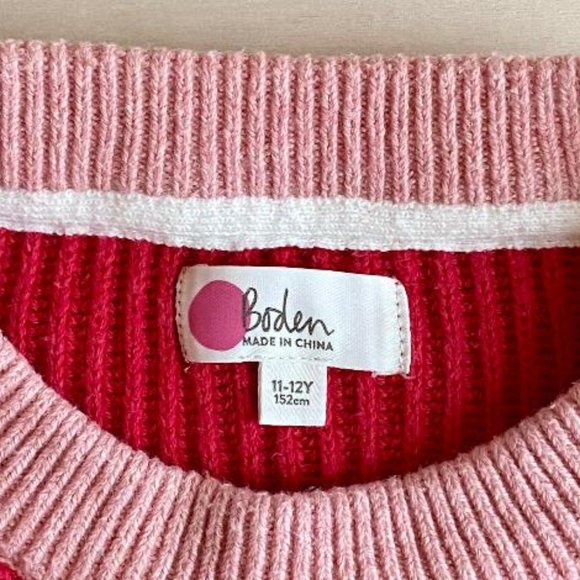 Mini Boden Girls' Chevron Striped Chalky Pink Rib-Knit Sweater - Picture 4 of 7